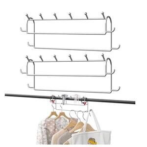 Space Saving Hangers for Clothes: 2 Pack 16 Inch 10 Hooks-  Silver